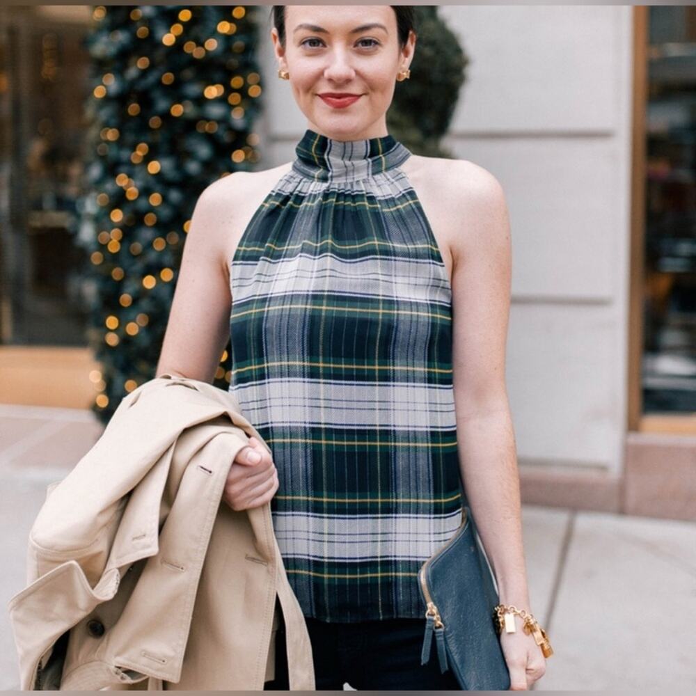UEC J. CREW Highland Tartan Tie-Neck Halter Top Blouse SZ 10